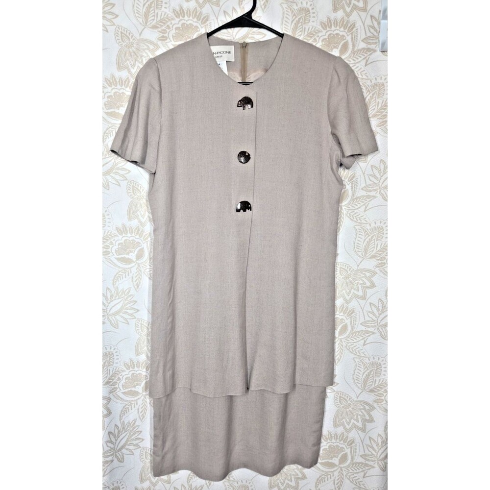 VTG Evan Picone Flax Layered Shift Dress Animal Button 4 Laganlook 80S Zbornak
